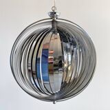 Suspension lune en aluminium chromé Space Age, lampe à lamelles Verner Panton