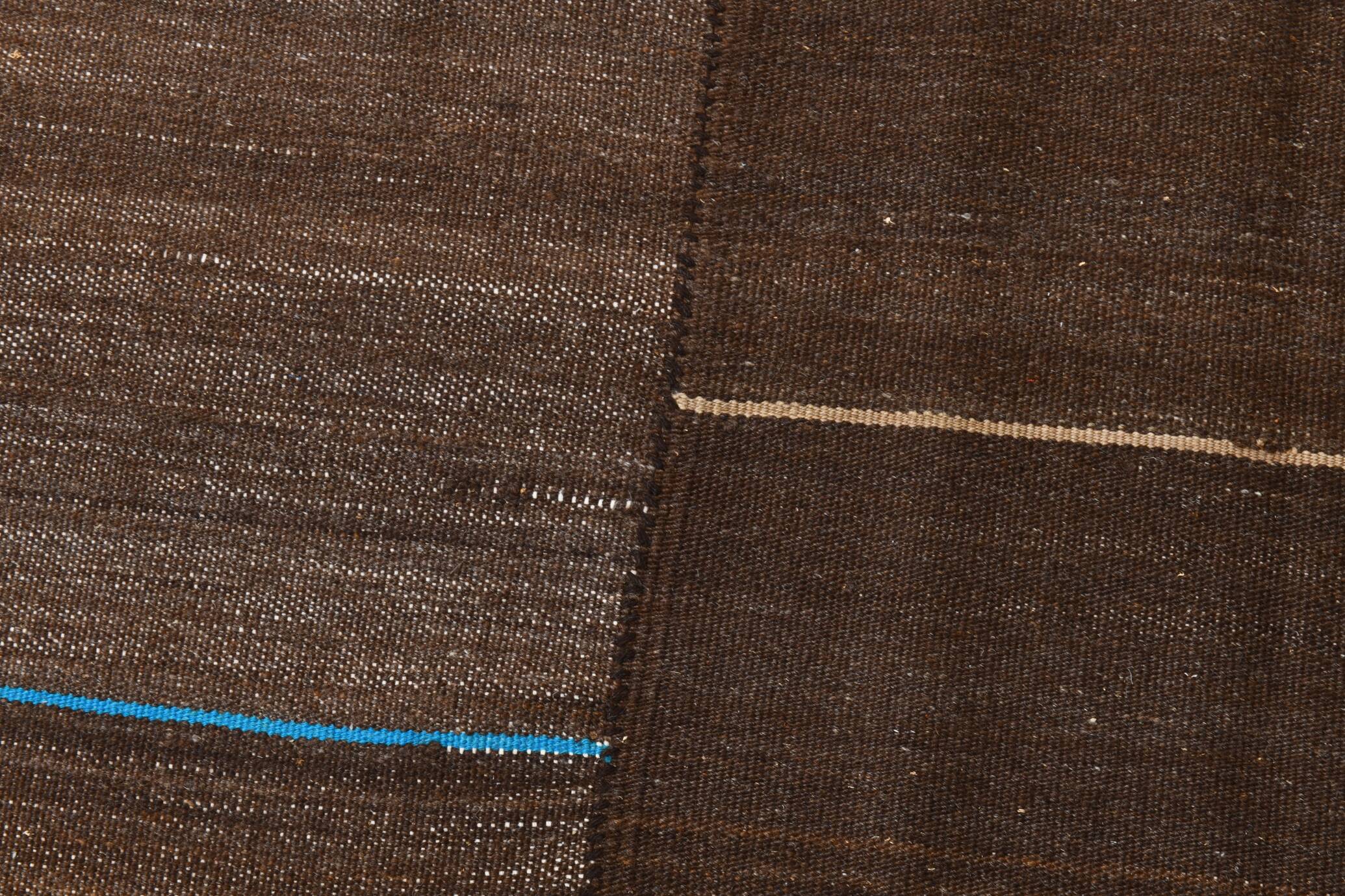5x8 Dark Brown Ethnic Turkish Kilim Rug, 169x238Cm