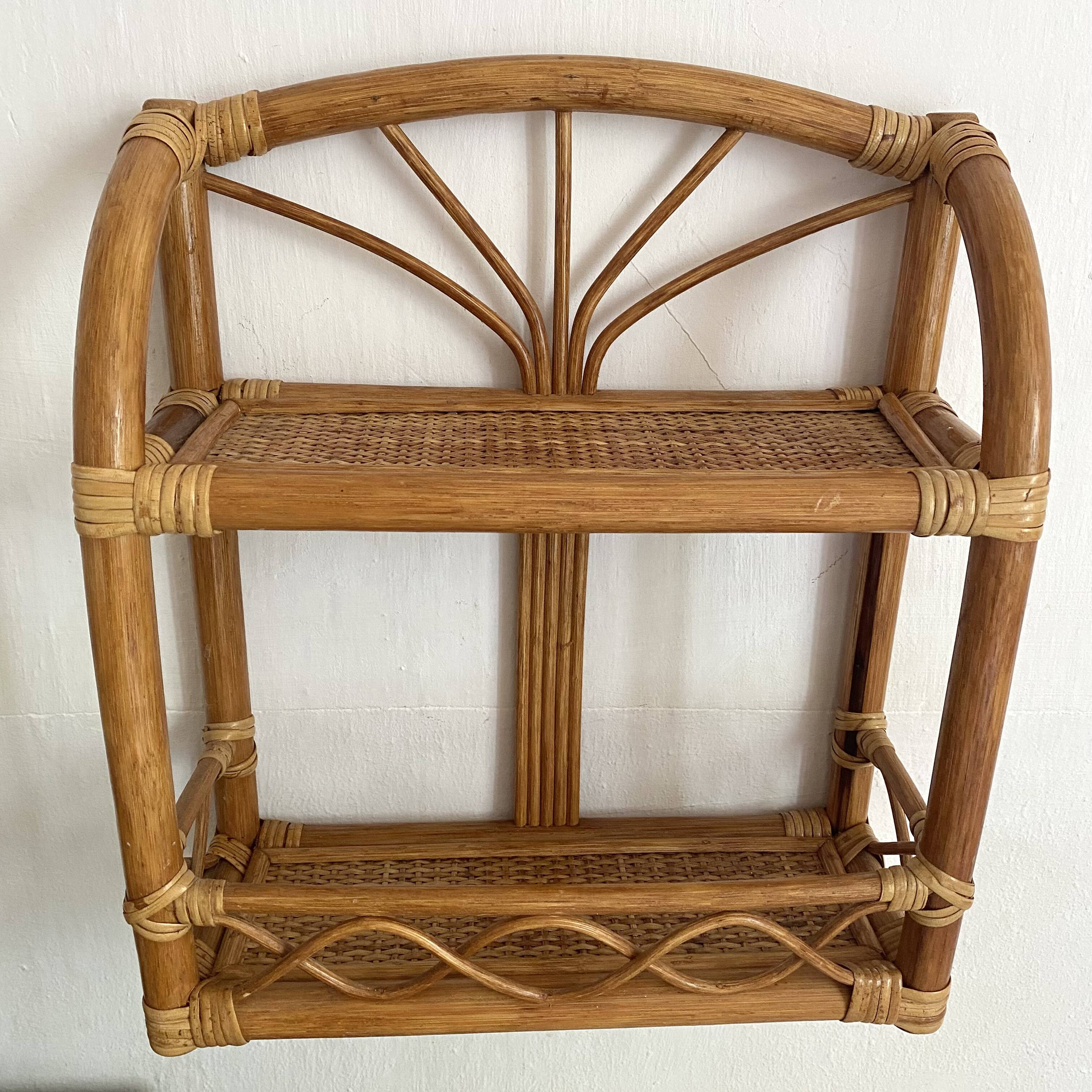 Vintage rattan wall shelf