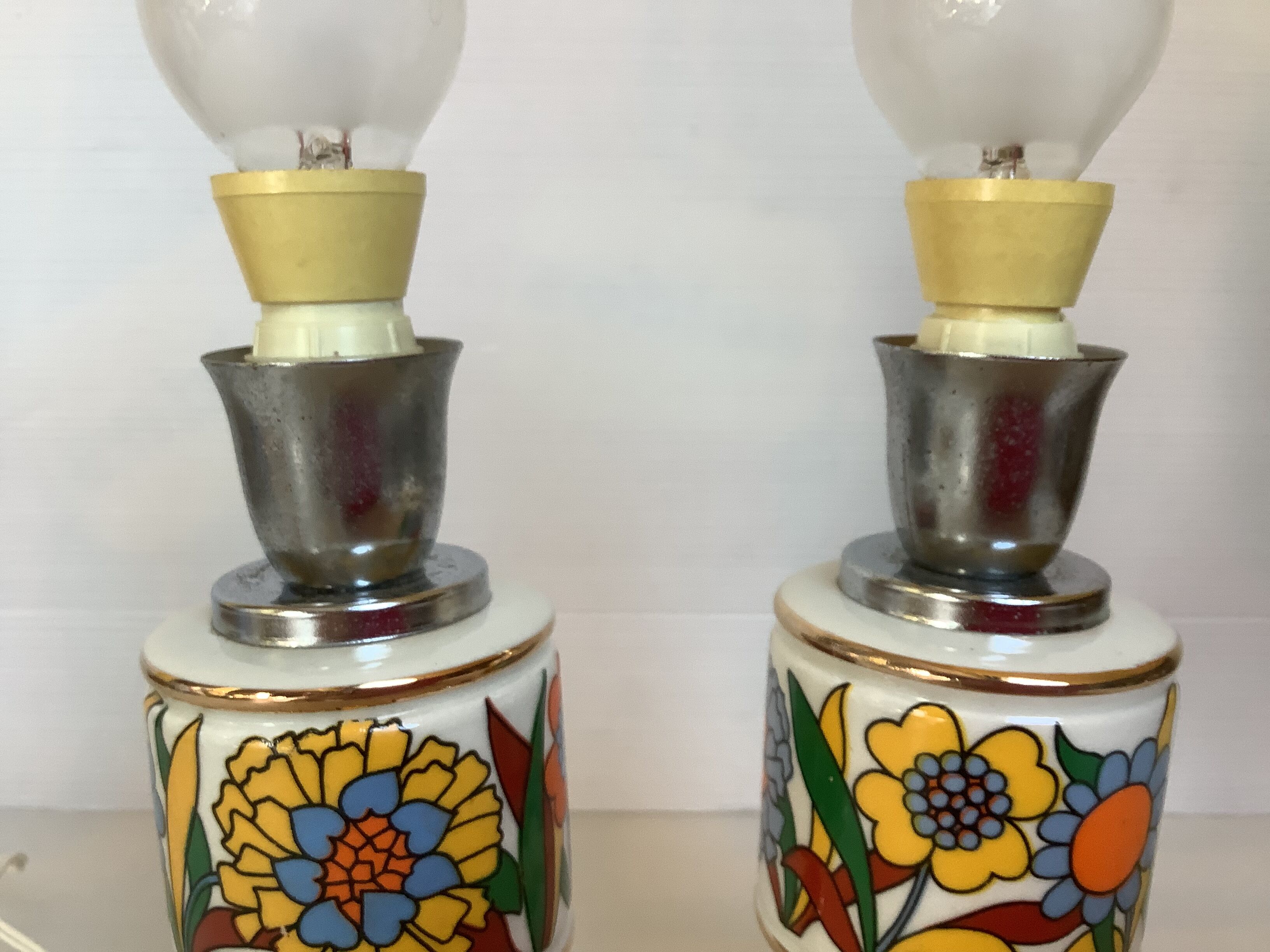 Pair of lamps style Acapulco ceramic and chromed metal