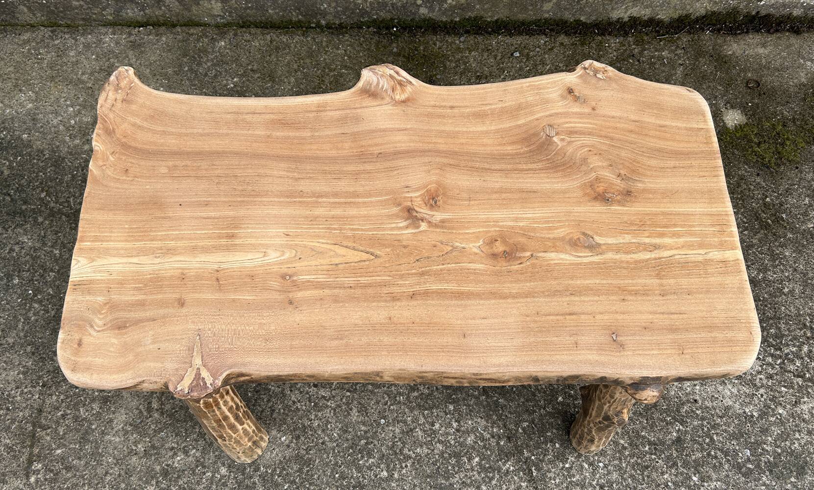 Brutalist coffee table, solid oak, tree trunk