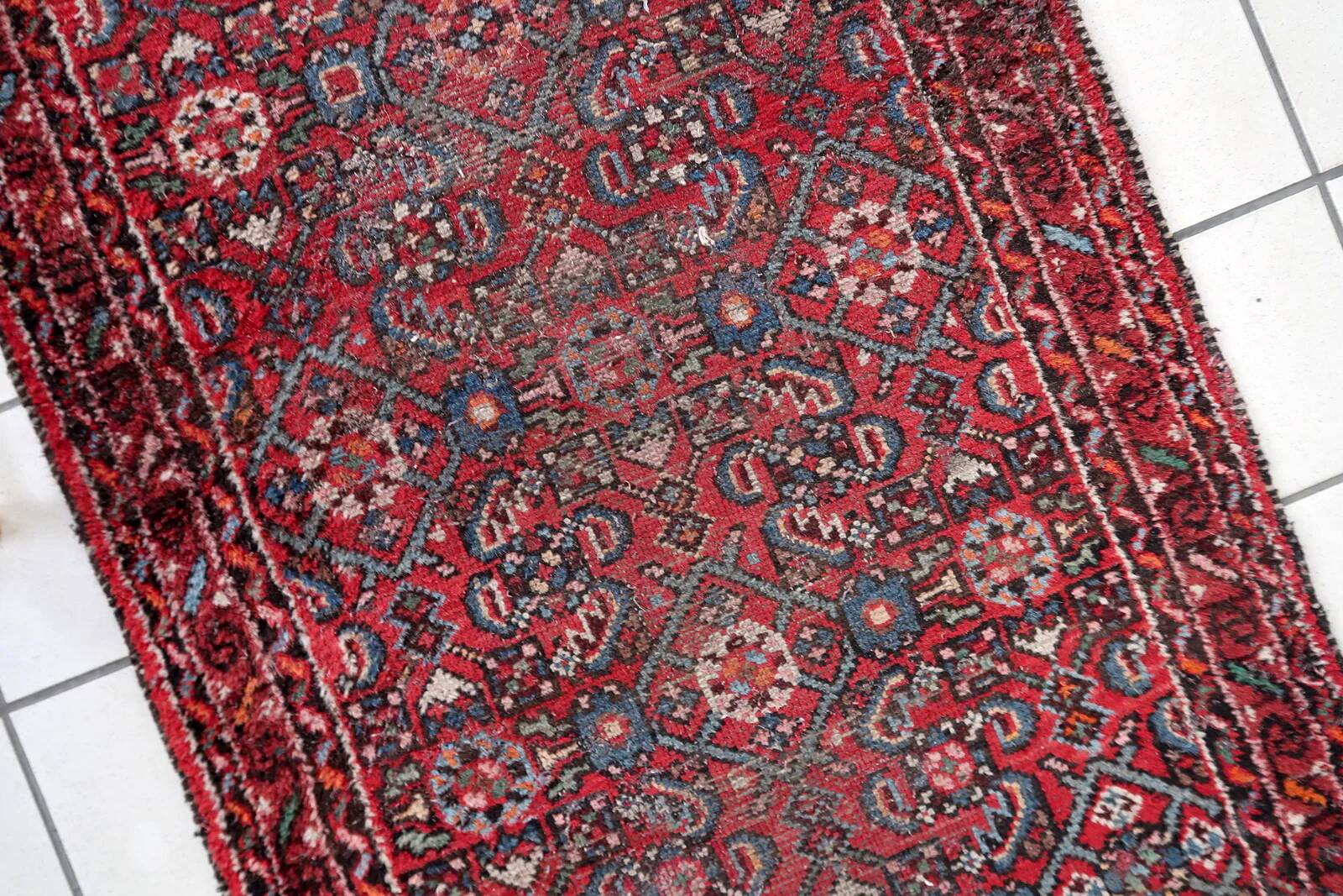 Distressed antique Persian Hamadan runner 2.8' x 9.11' - circa 1920 (1C1199)