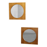 1970s Pair of Oak Large Square Mirrors, Czechoslovakia