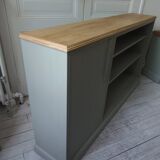 Furniture, vintage bookcase re-enchanted in verdigris, wooden top.