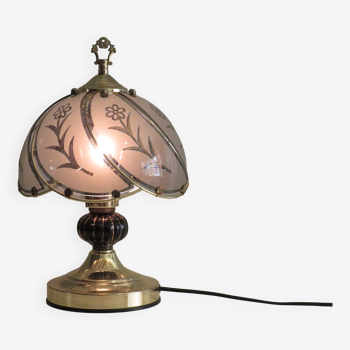 Lampe de table vintage laiton et verre