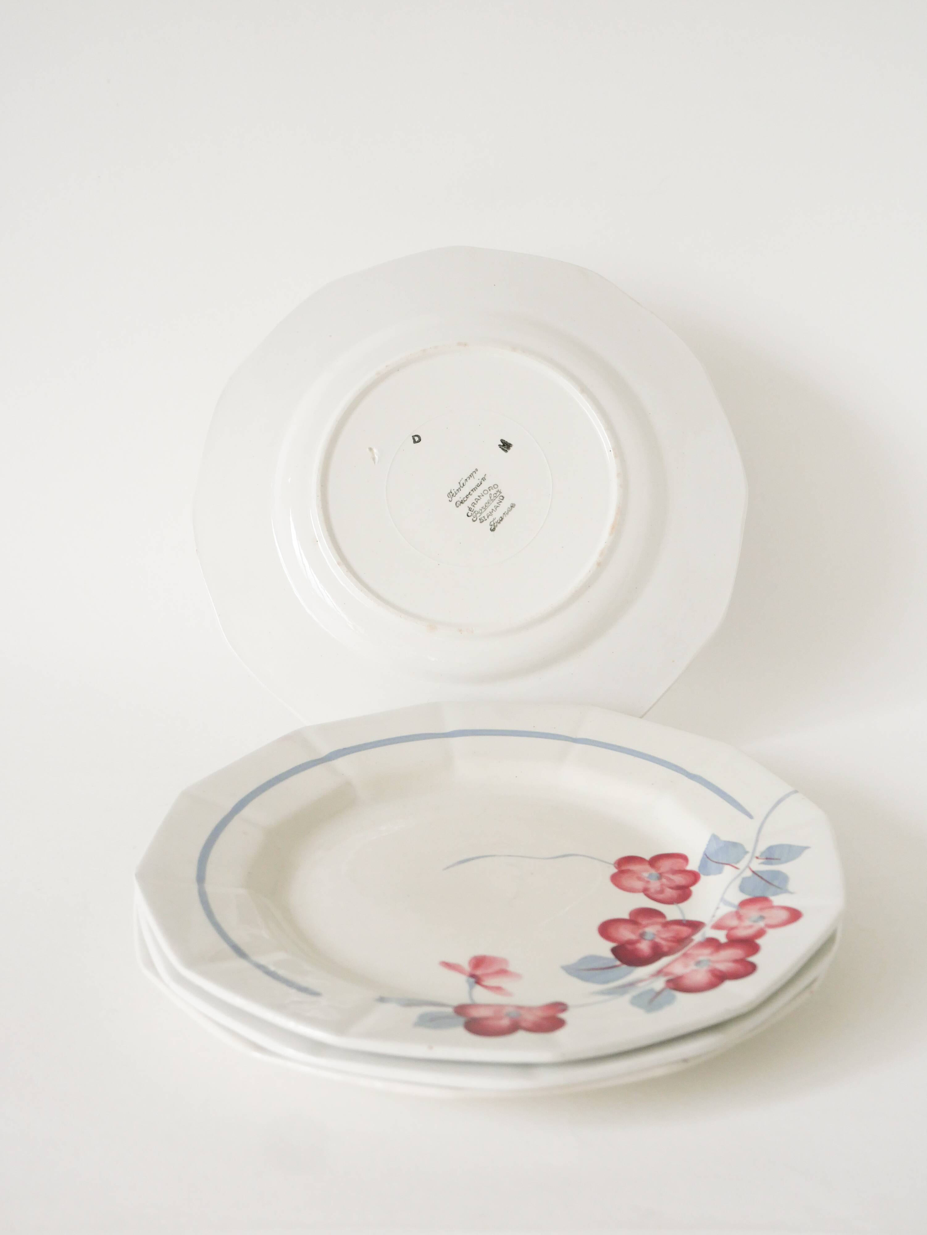 Set of 4 St Amand dessert plates, Printemps model, 1950.