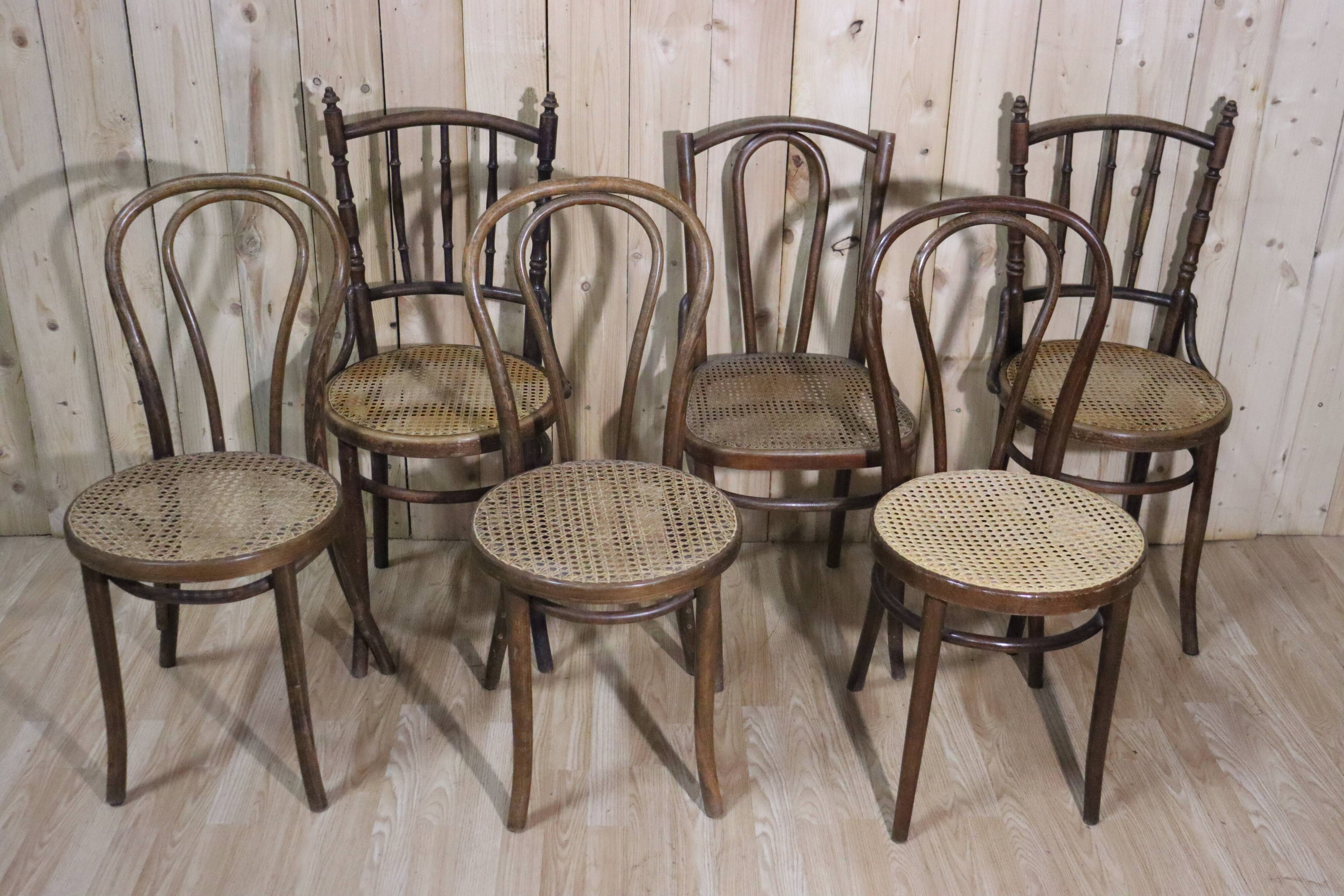 Set of 6 mismatched bistro chairs