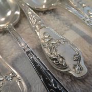 12 silver-plated coffee spoons by Boulenger, Art Nouveau thistles