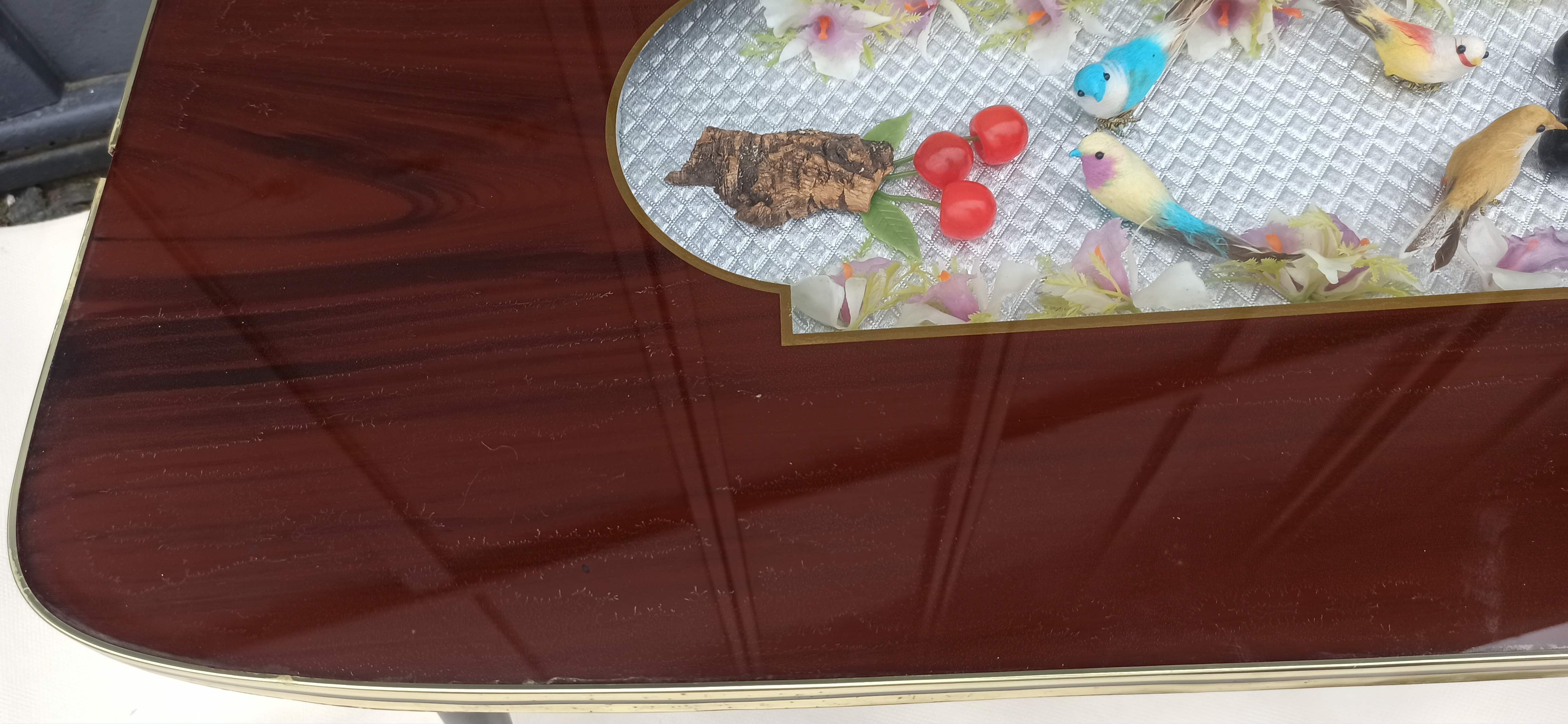 Coffee table of the 50s compass showcase bird and cherry