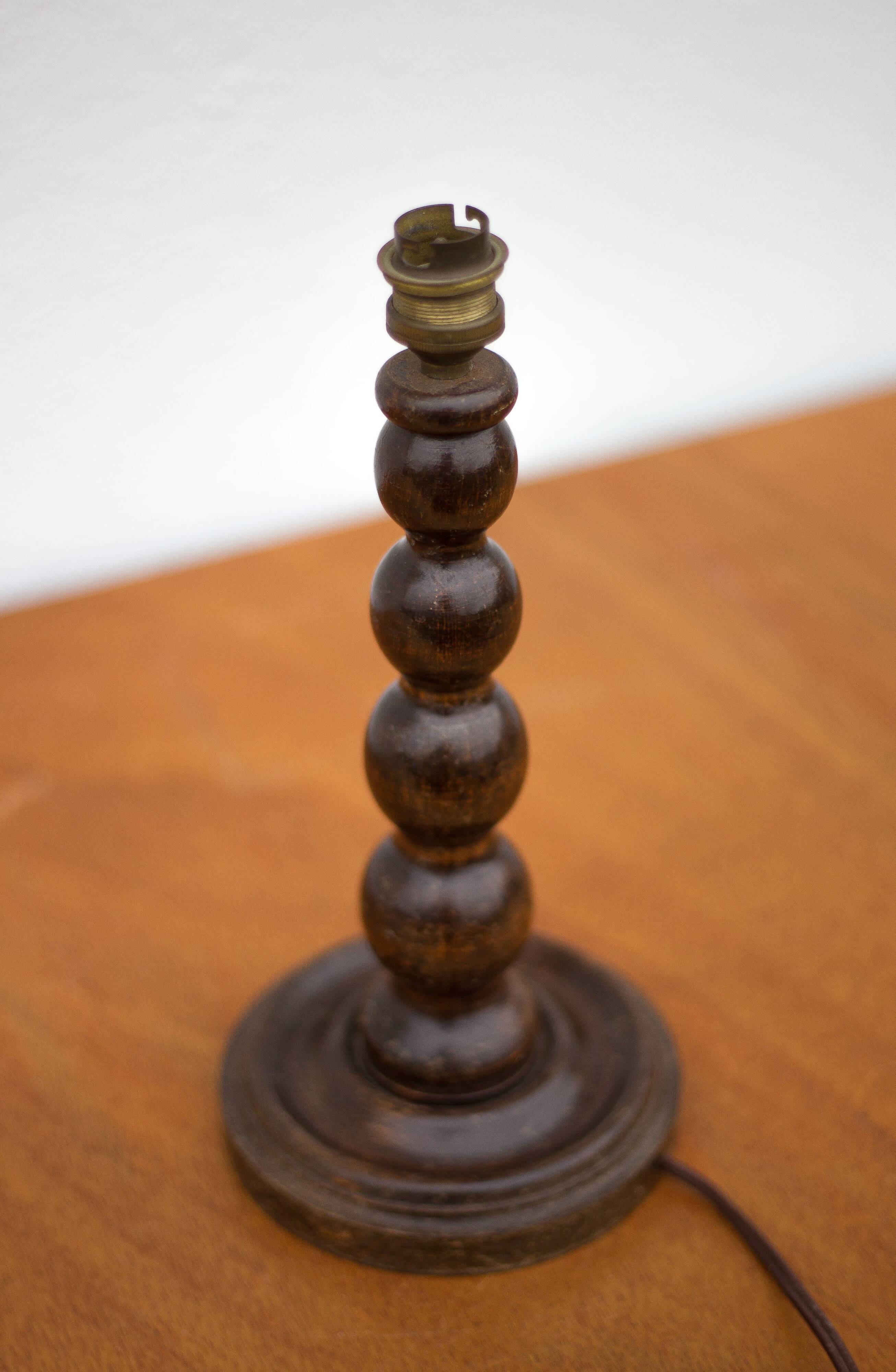 lampe bois, pied de lampe bois perlé vintage
