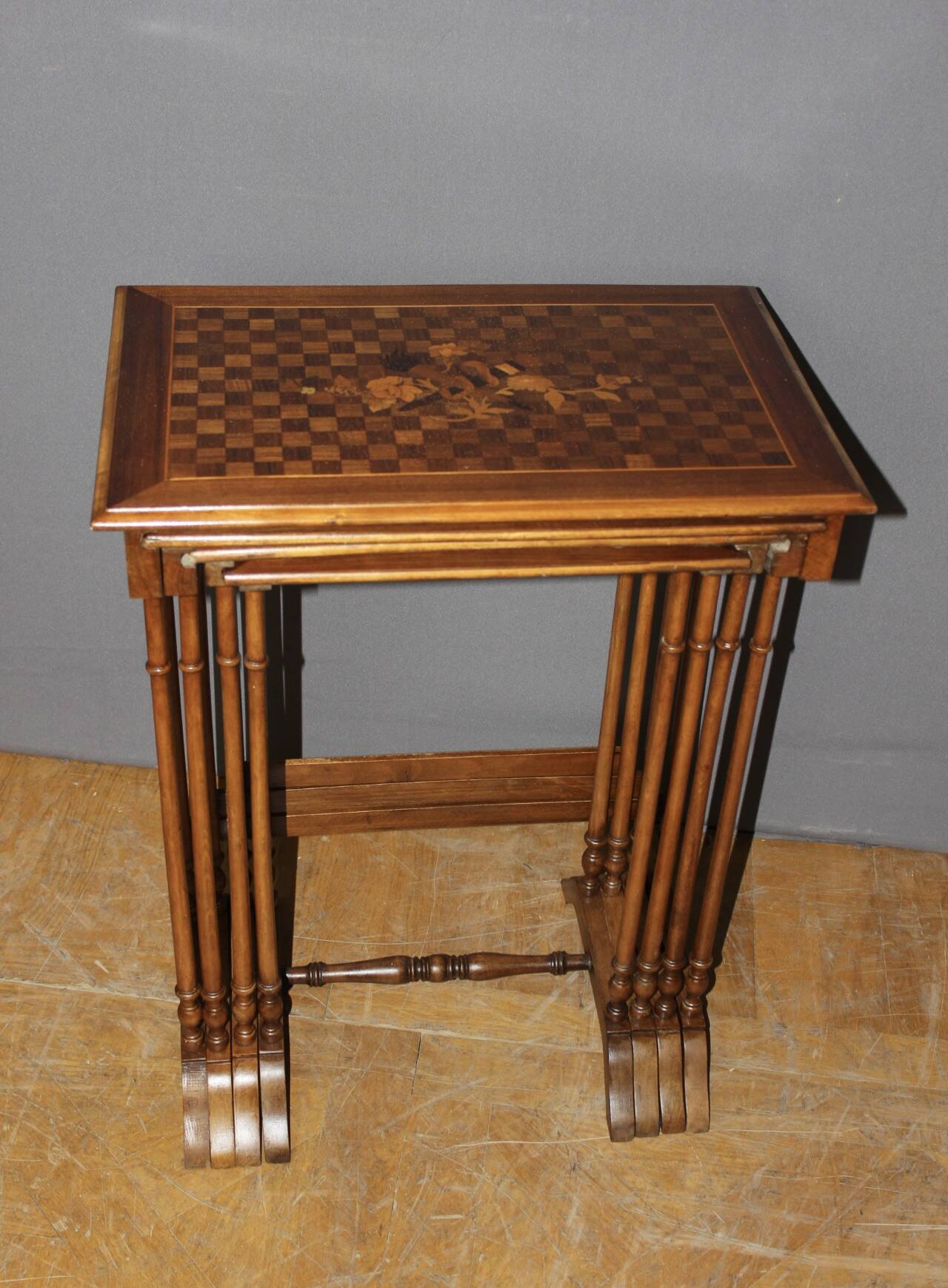 Set of Four Nesting Tables in Flower Marquetry circa 1900