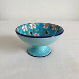 Small footed cup in Longwy enamel "Florence" blue