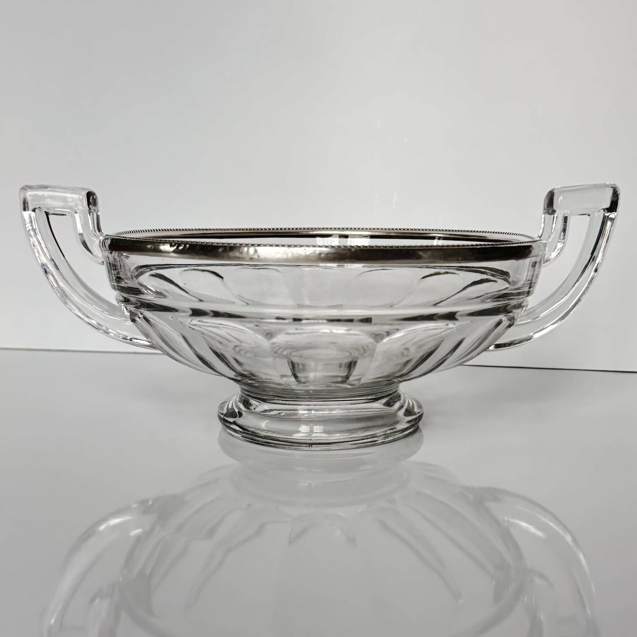Val Saint Lambert Crystal Fruit Bowl | Silver Rim | Art Deco