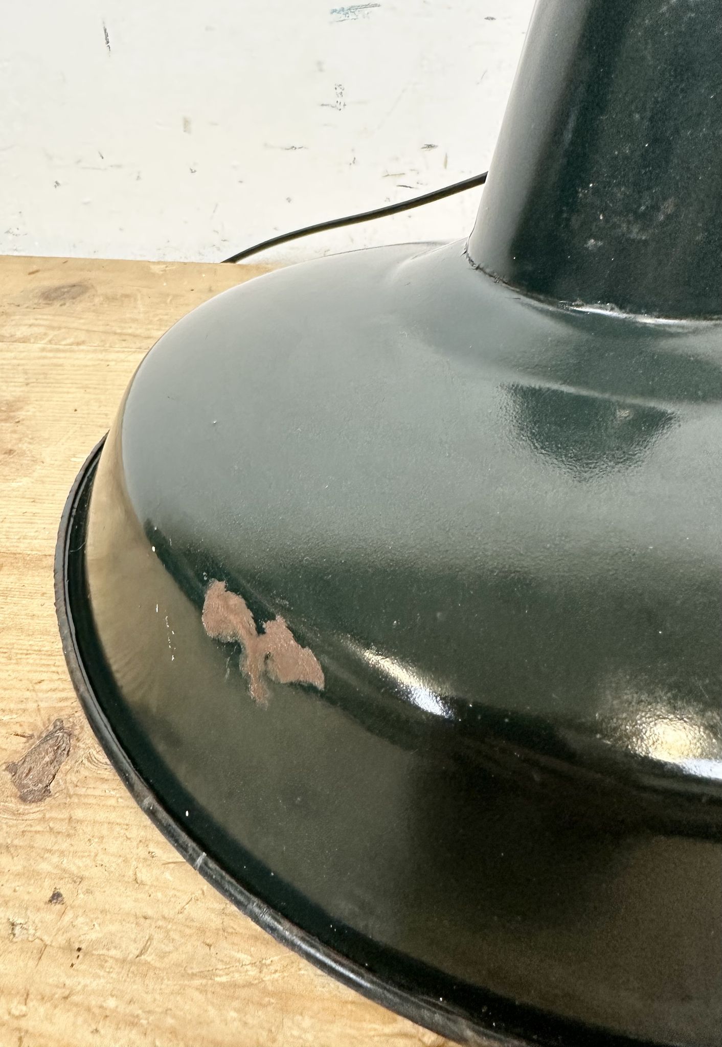 Industrial French Dark Green Enamel Factory Lamp, 1960s