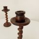 Vintage folk art turned wood candle holder