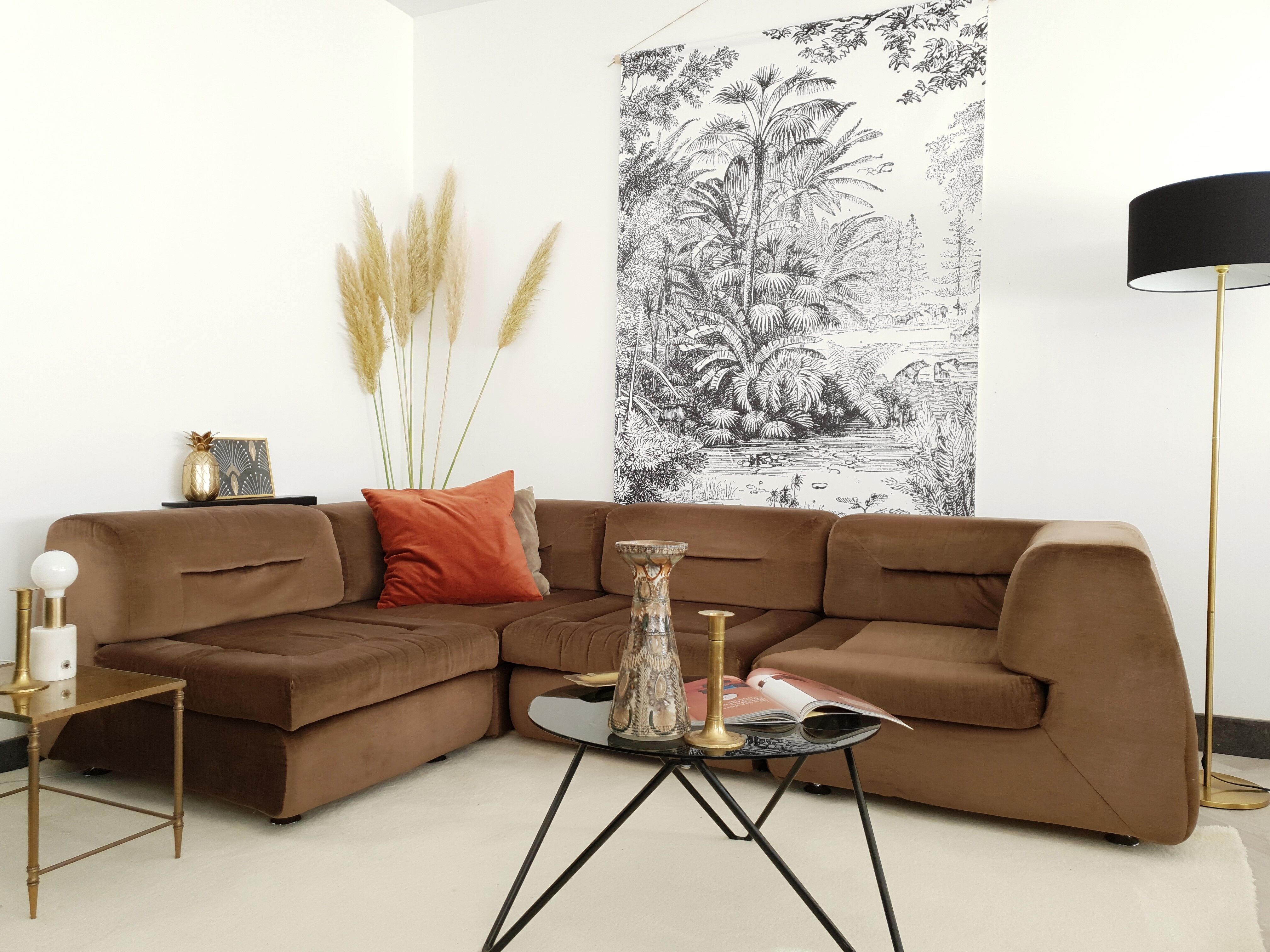 Vintage brown velvet sofa