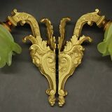 Paire d'appliques style Louis XV du XIXe - bronze & tulipes vertes