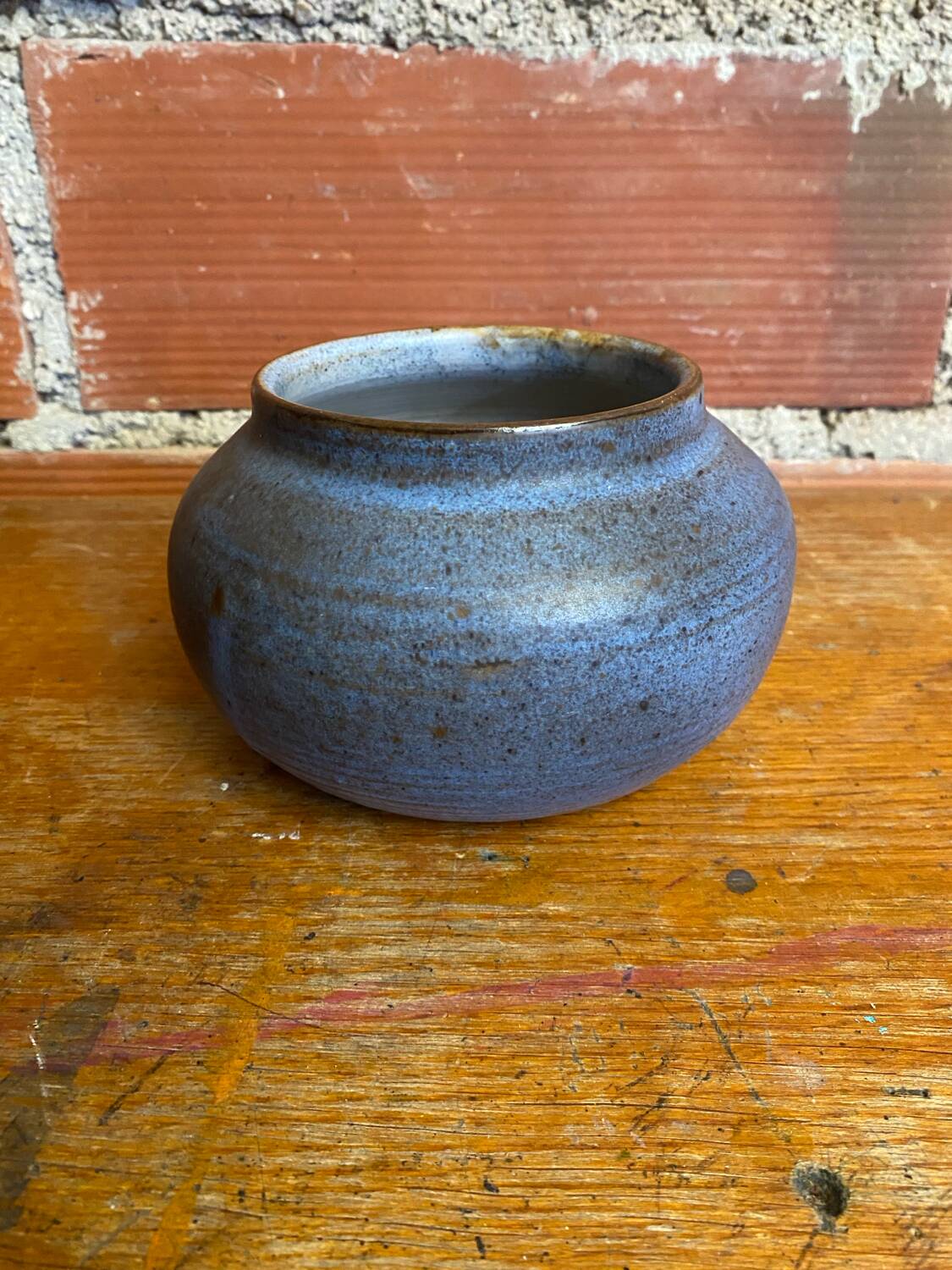 Vintage Blue-Brown Ceramic Ball Vase, Made in France