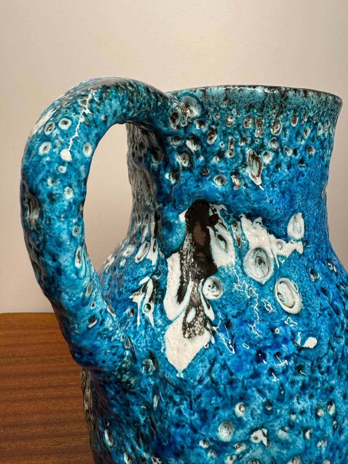 Vallauris ceramic pitcher blue lava 60s