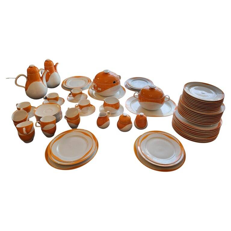 Heinrich Germany complete service in white and orange porcelain Space Age 1970