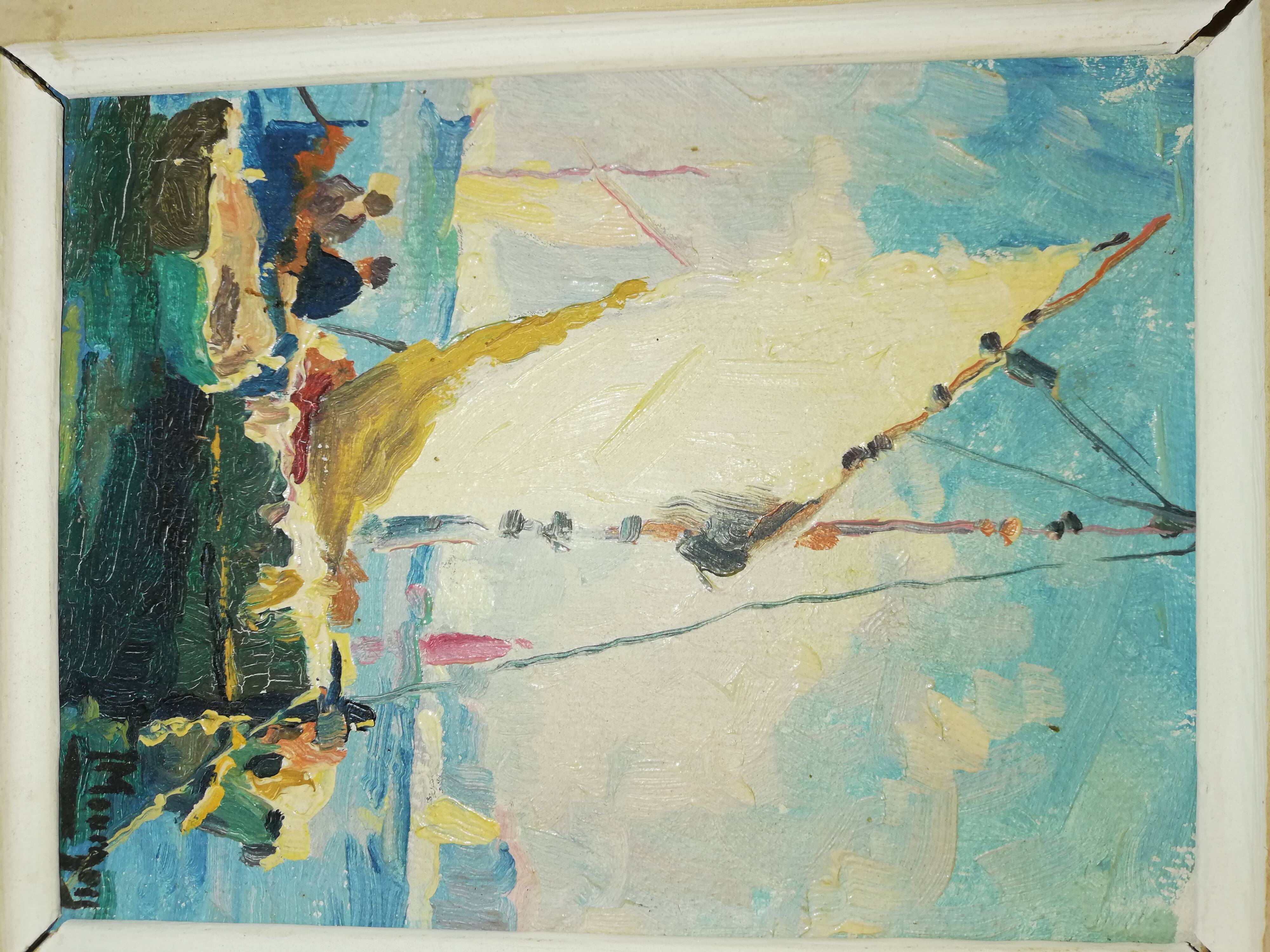 Oil on cardboard showing St Tropez