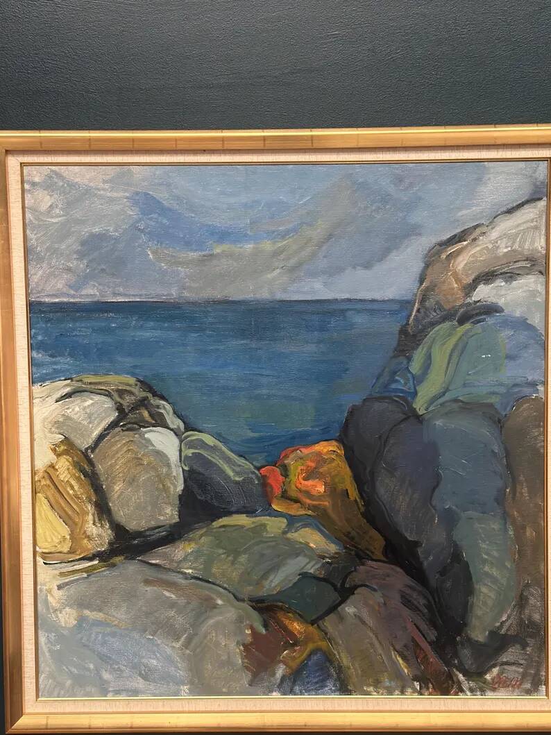 Large Original Swedish Oil on Canvas – “Storm Clouds Bohuslän” by Stig Delang – Signed – Vintage & Framed