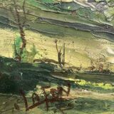 Knife-stamped painting of a mountain