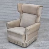 1970s, Danish wingback armchair, original condition, furniture velour, ash wood.
