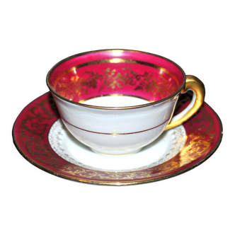 Vintage Limoges porcelain coffee cup pink and gold