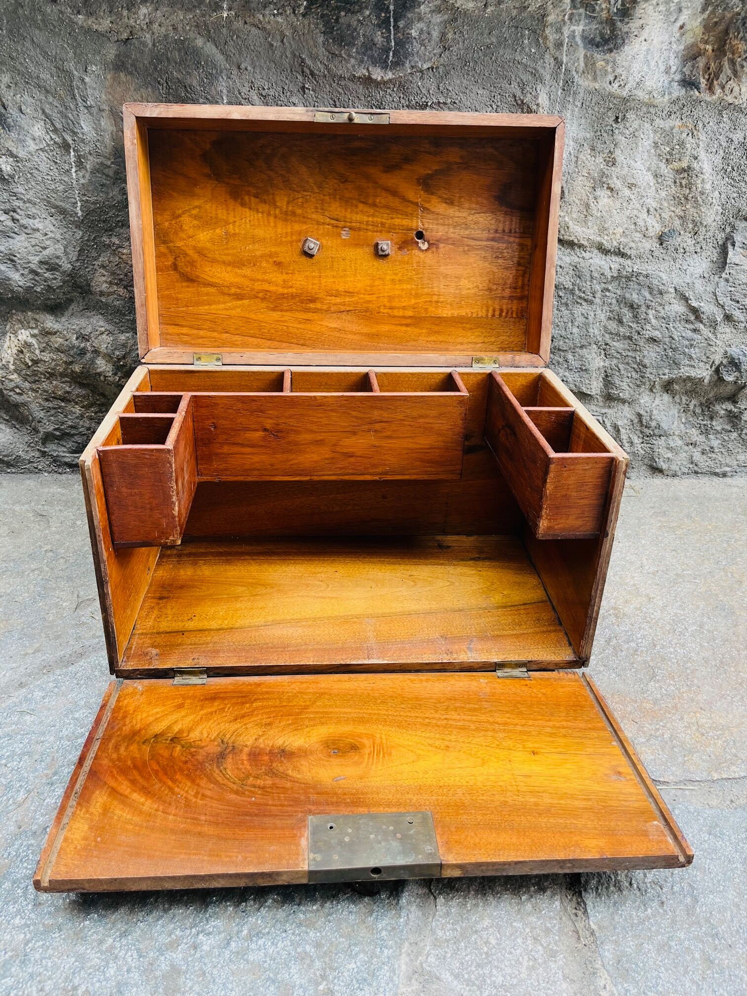 Antique wooden box with compartment