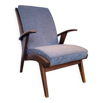 Fauteuil scandinave bois et tissu des années 50