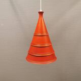 Knud Hjerting Metal layered cone-shaped hanging lamp with perforated detail on the edge. Model P208