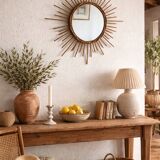 Vintage 1960s sun mirror made of rattan - 55 cm