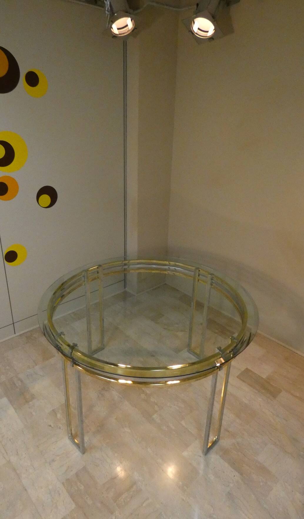 Dining table in chrome and gold steel, Romeo Rega style, Italy, 1970s.