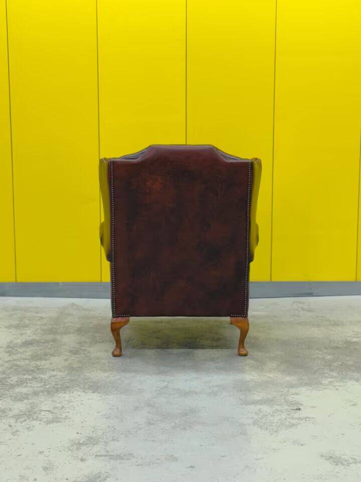 Burgundy Leather Wingback Chesterfield Armchair