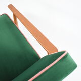Fauteuil vintage années 1970 velours bouteille verte