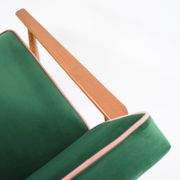 Vintage armchair, fully renovated, 1970s, green bottle velvet, pink edge