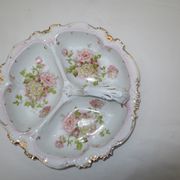 Numbered decorated porcelain quarter dish for hors d'oeuvre or other
