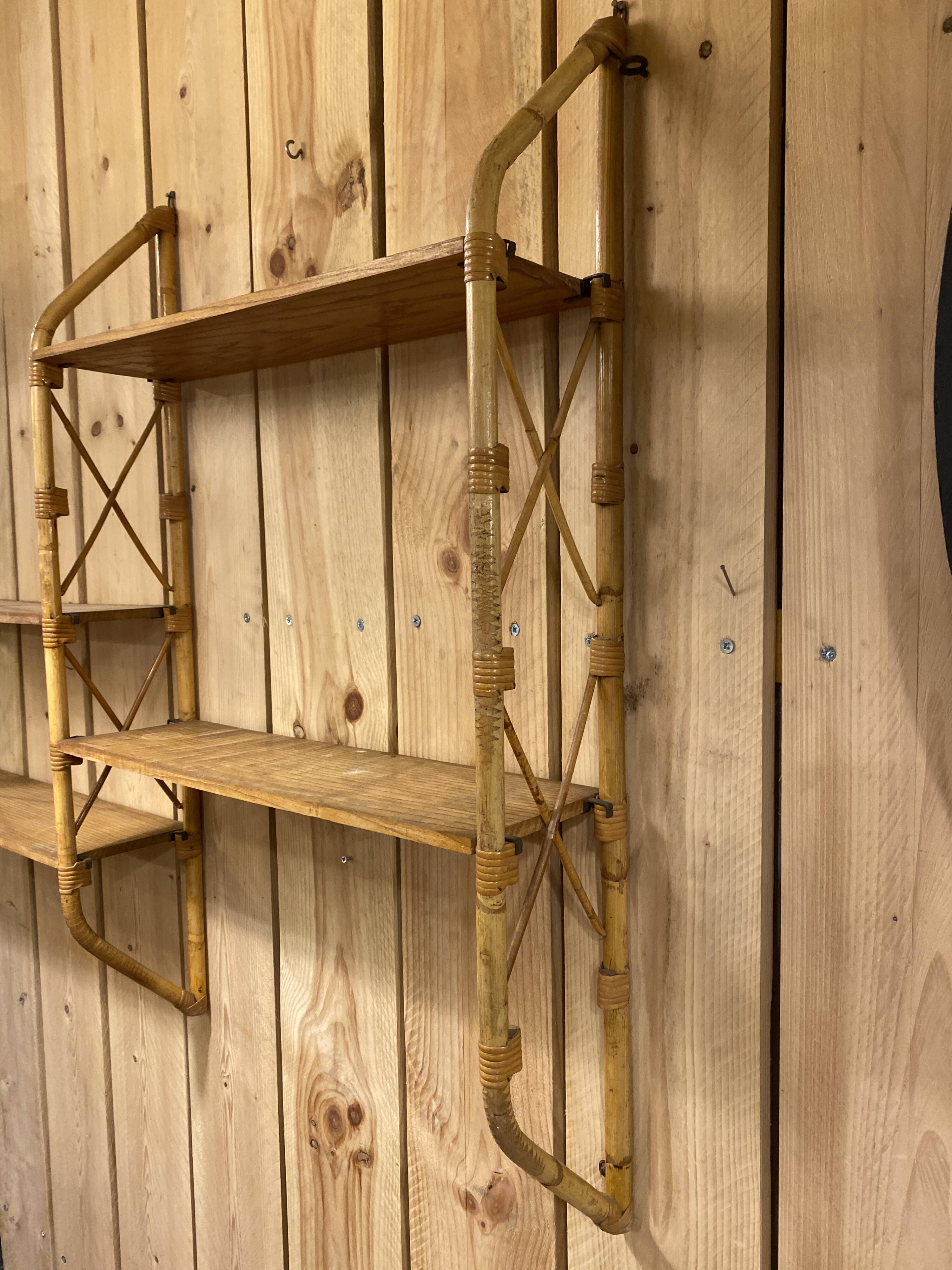 Double shelves murale rattan 1960