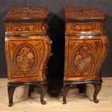 Pair of Louis XV style inlaid Lombard bedside tables