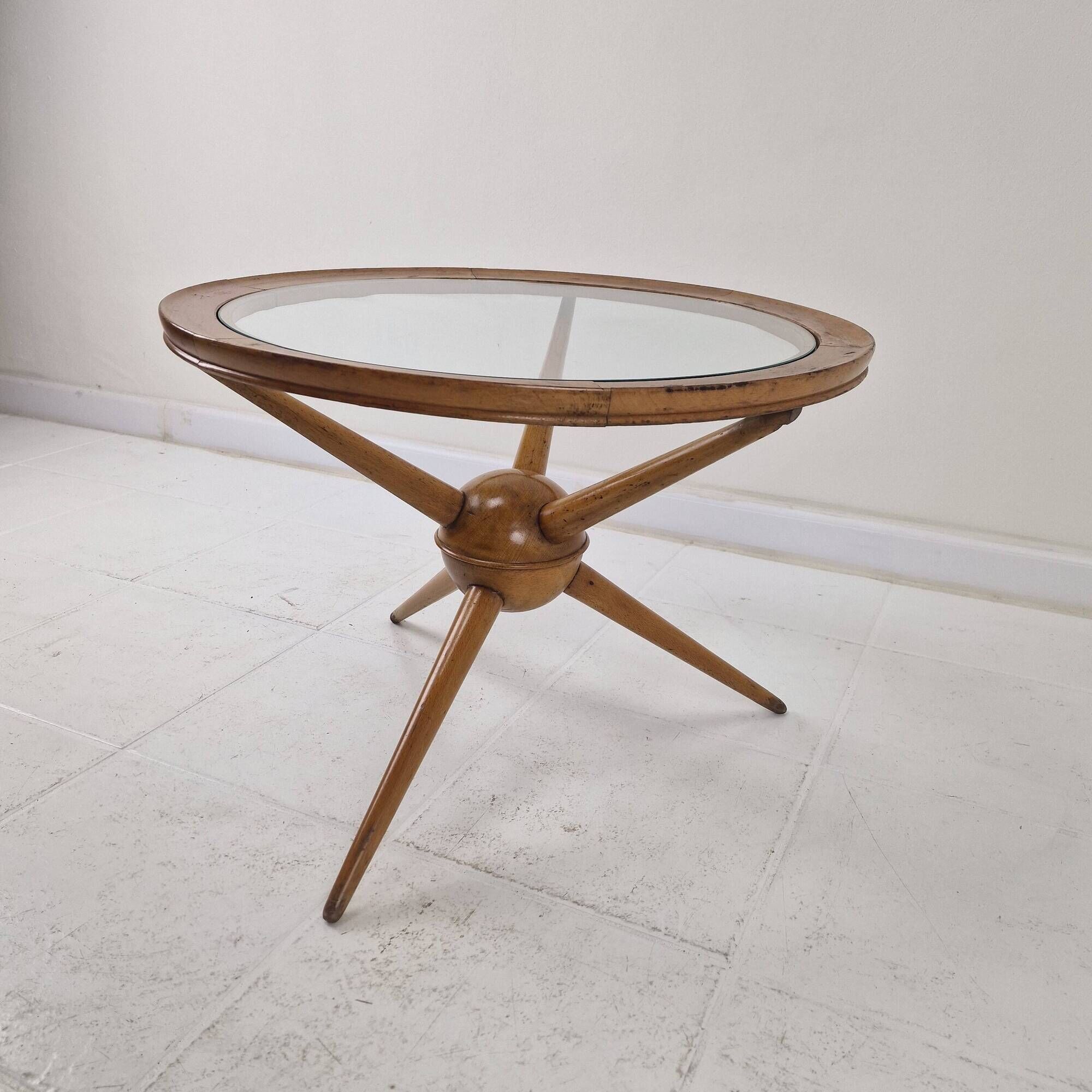 Tripod Table in Wood and Glass Attributed to Cesare Lacca, Italy, 1950s