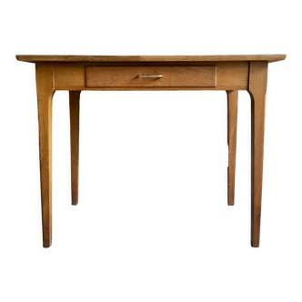 Table à tiroir ou bureau vintage en bois clair 1950