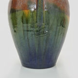 Vase in flamed stoneware with Rambervillers style ear. Signed
