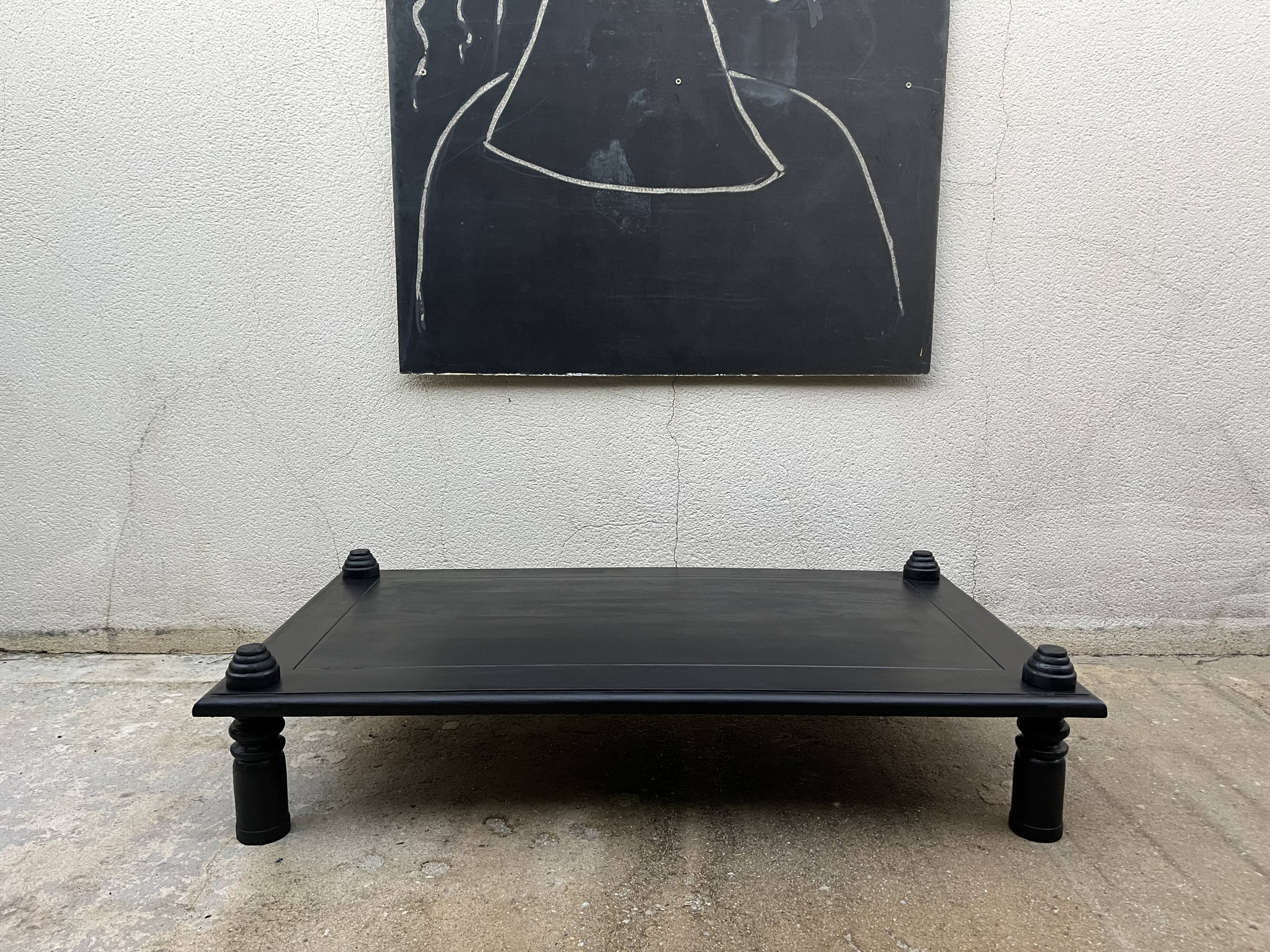 Brutalist black stained wood coffee table