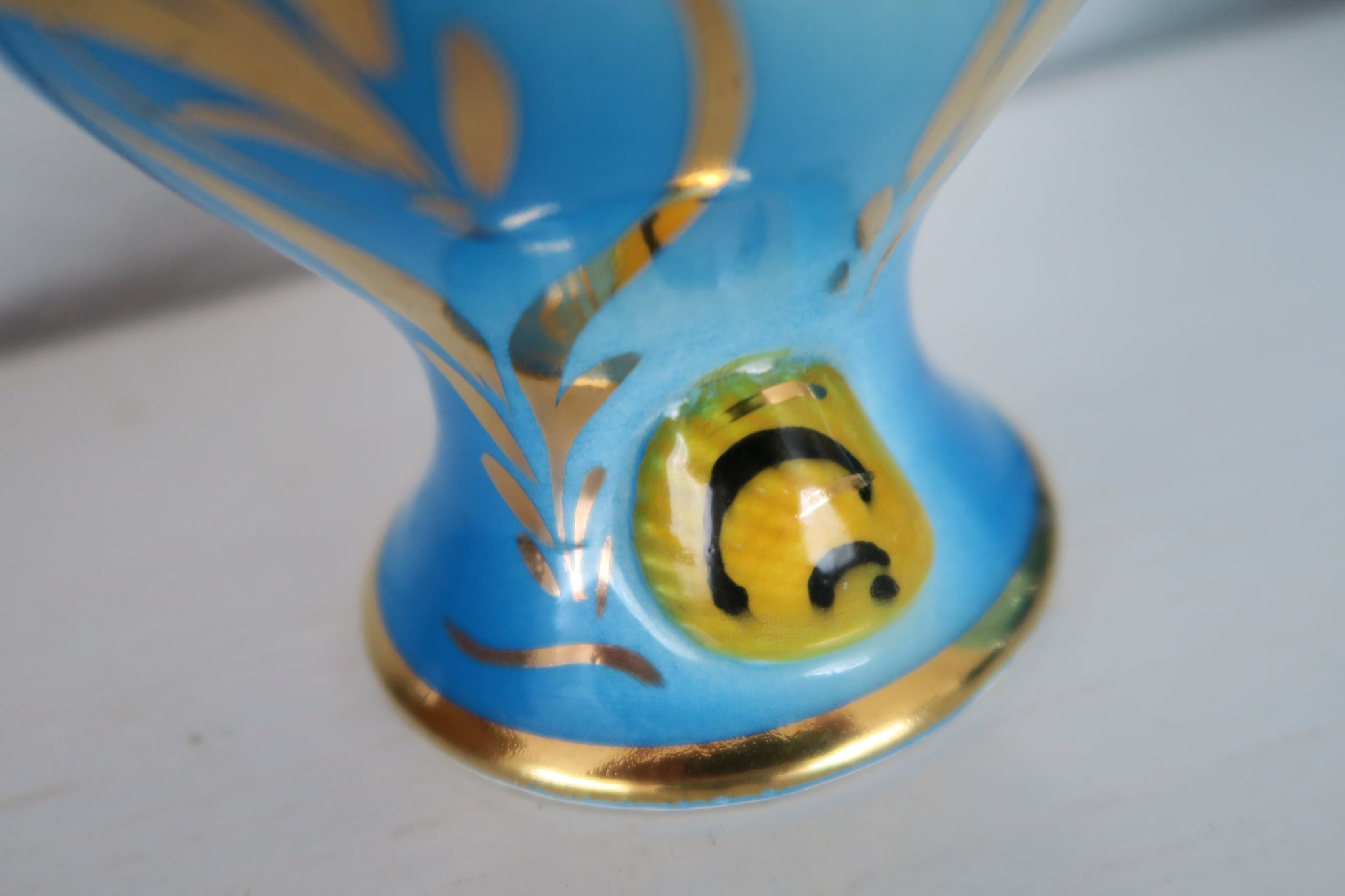 Vase ceroc monaco vintage 1960 blue and gold seahorse fish