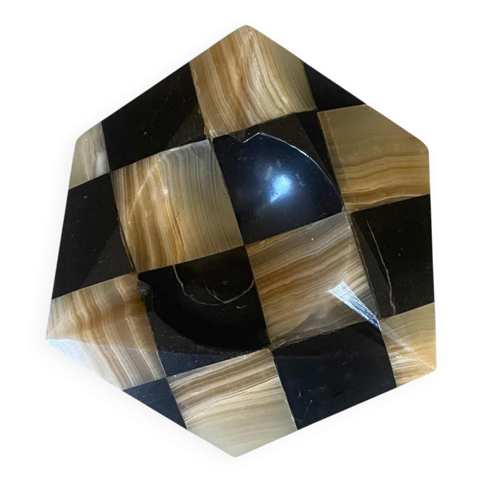 Cendrier, vide-poche hexagonal vintage en onyx et marbre