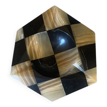 Vintage hexagonal ashtray and catchall made of onyx and marble.