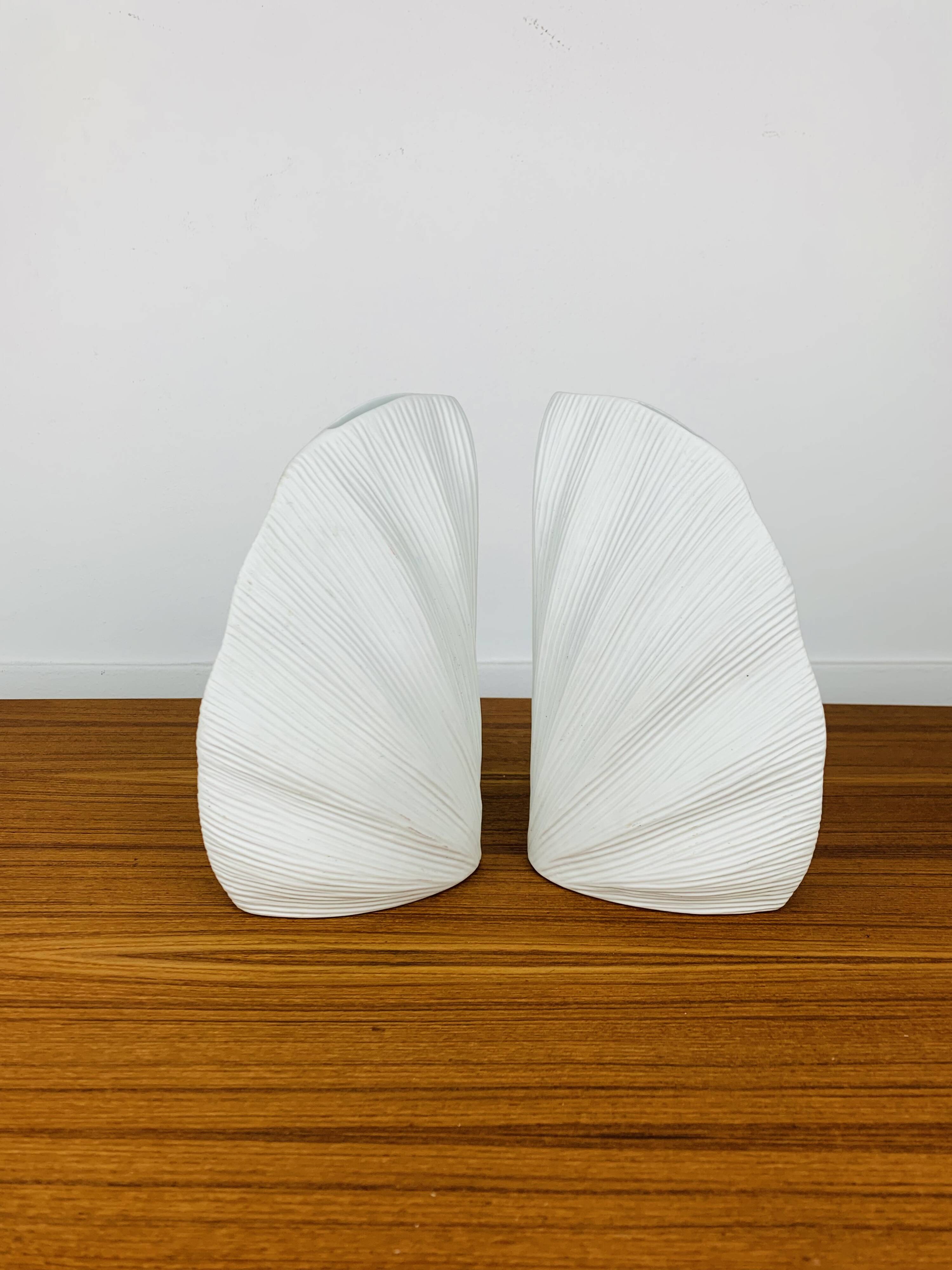 Pair of white ceramic coral vases, bookends