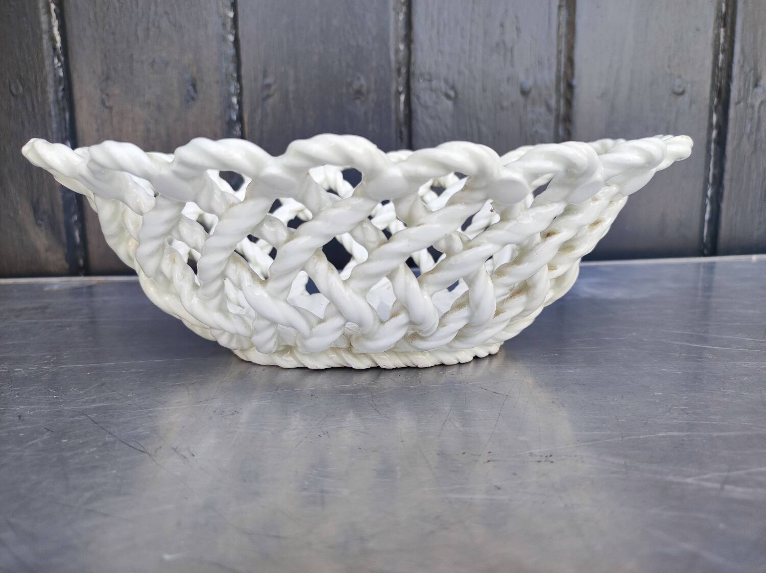 Vintage woven ceramic fruit bowl