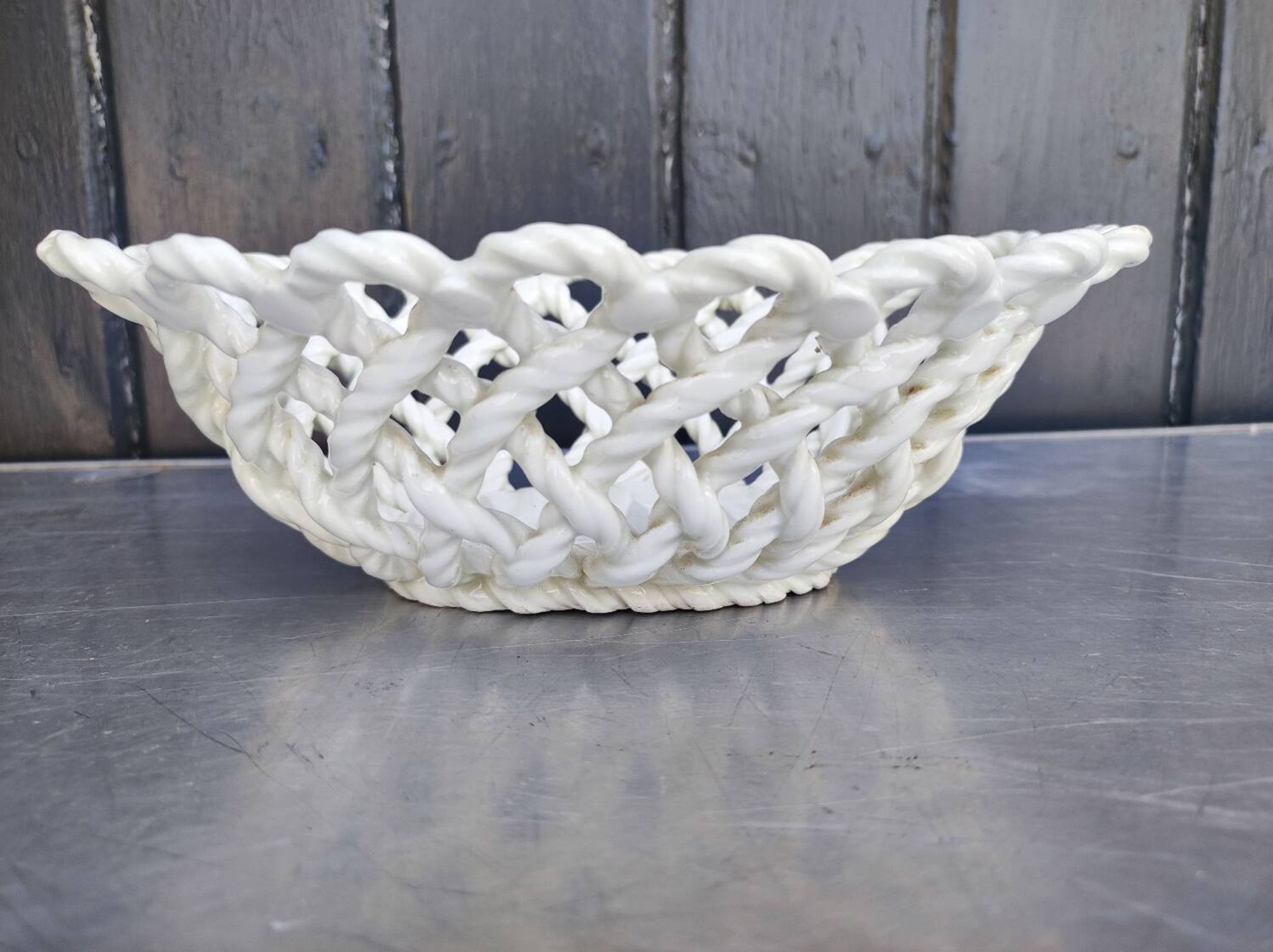 Vintage woven ceramic fruit bowl